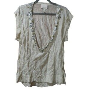 Banana Republic Heritage Beaded Gauze Vneck Low Cut Top LG